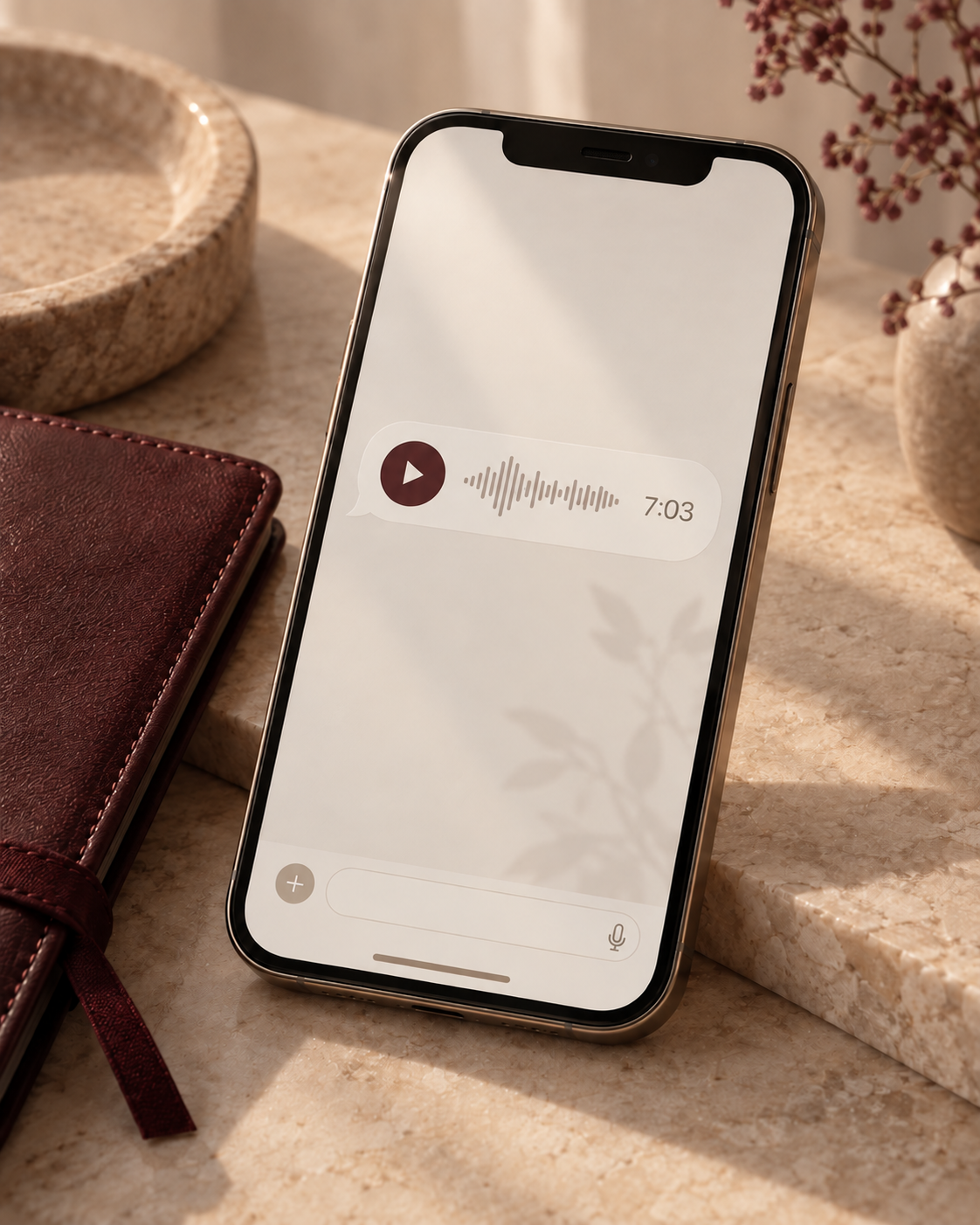 Smartphone mit einer 7:03 Minuten langen Sprachnachricht